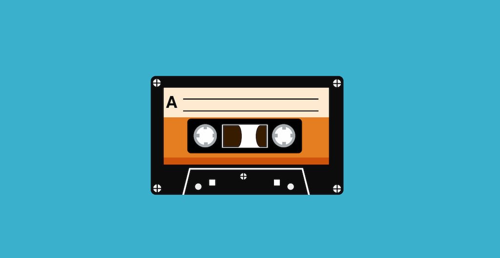 CSS drawing of a cassette tape with blue background