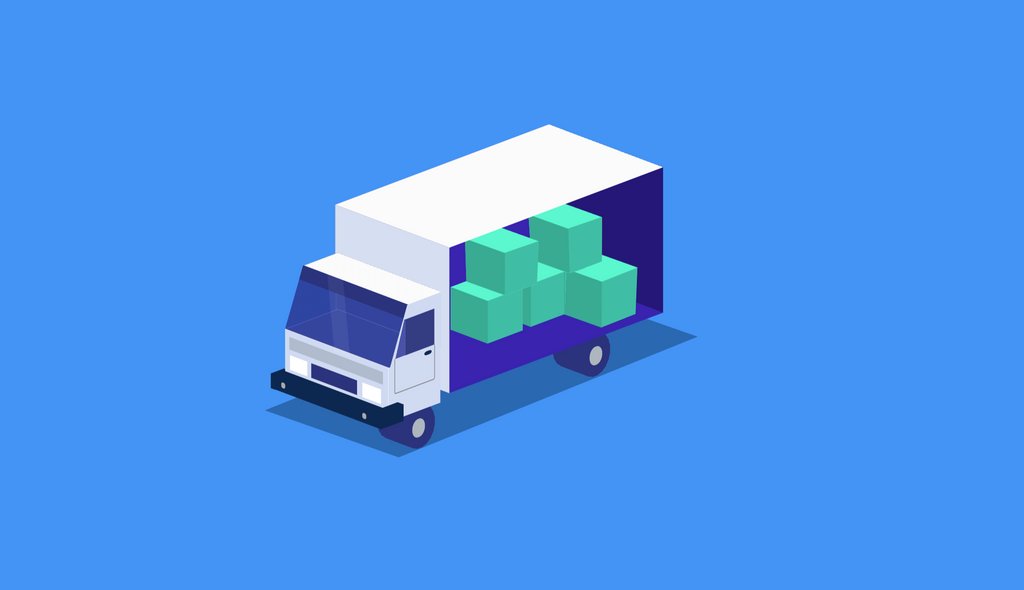 A 3D CSS Shipping Truck with green loading cubes