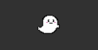 Pixel art ghost with dark gray background